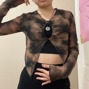 grunge mesh brown tie dye long sleeve